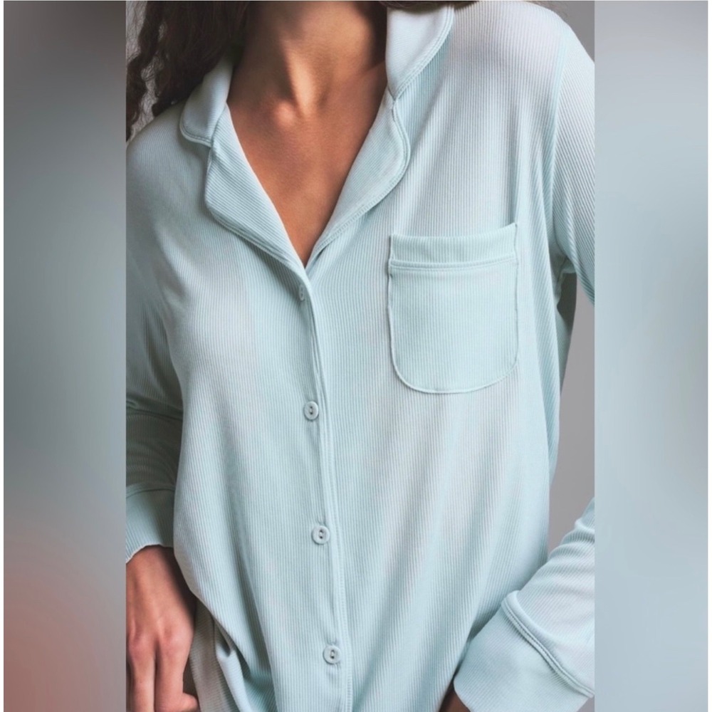 SKIMS Lounge Ribbed Modal Pajama Top Light Blue Button Front Size M Medium